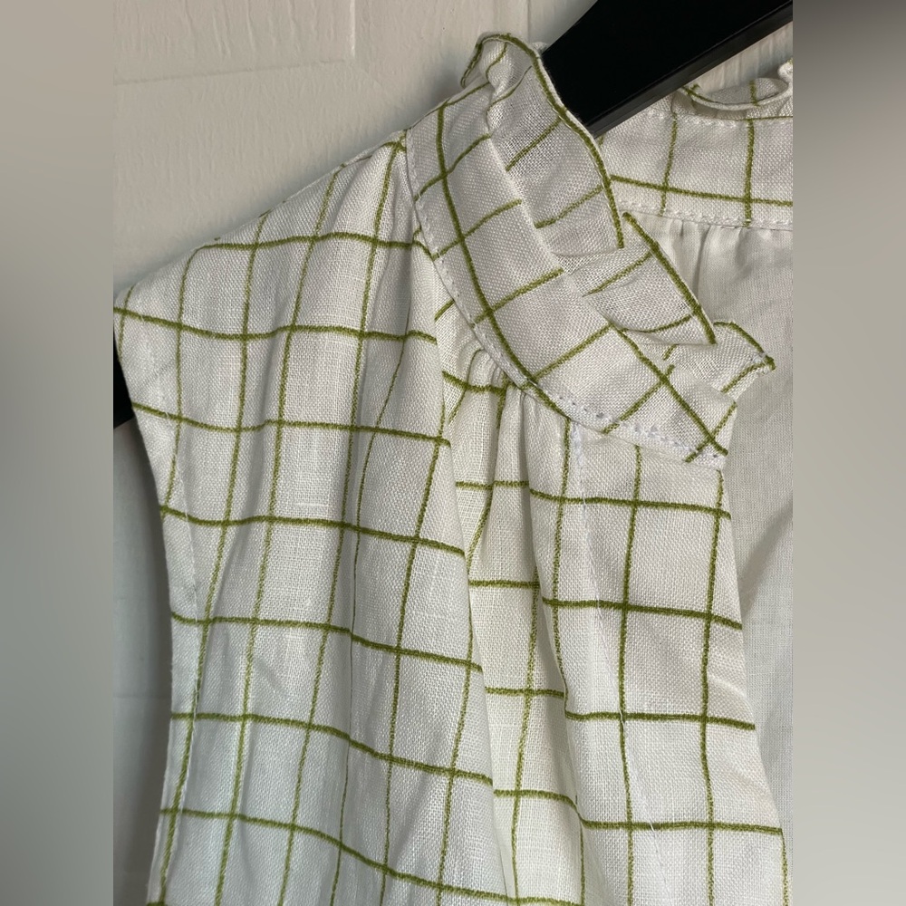 Cottagecore Picnic Linen Tiered Dress Hudson North Small White Plaid - Picture 4 of 13